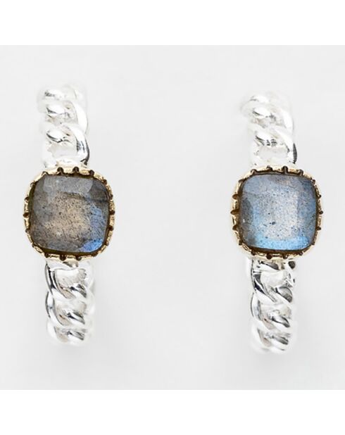 Boucles d'Oreilles en Argent, Laiton & Labradorite