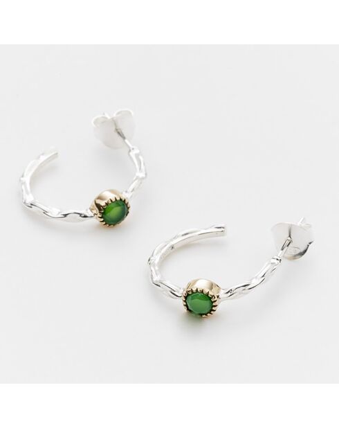 Boucles d'oreilles en Argent, Laiton & Calcédoine Chrysoprase verte