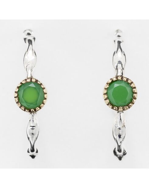 Boucles d'oreilles en Argent, Laiton & Calcédoine Chrysoprase verte