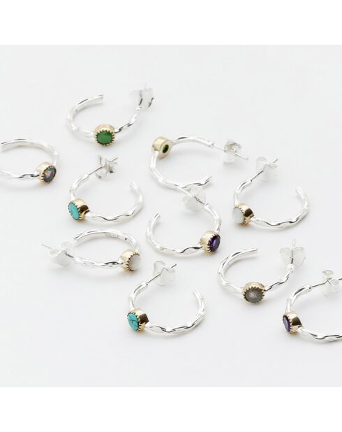 Boucles d'oreilles en Argent, Laiton & Calcédoine Chrysoprase verte