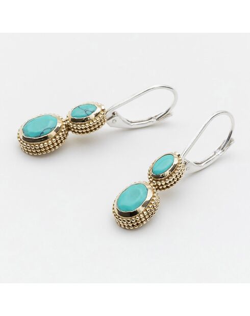 Boucles d'oreilles en Argent, Laiton & Turquoise reconstituée