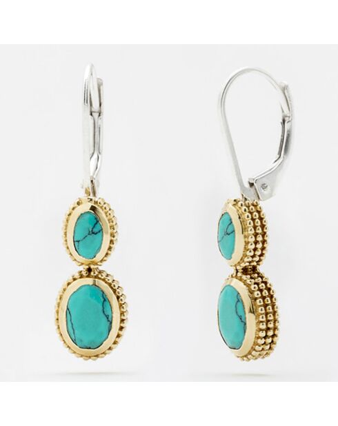 Boucles d'oreilles en Argent, Laiton & Turquoise reconstituée