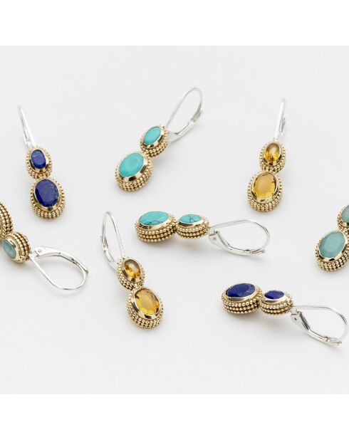 Boucles d'oreilles en Argent, Laiton & Turquoise reconstituée