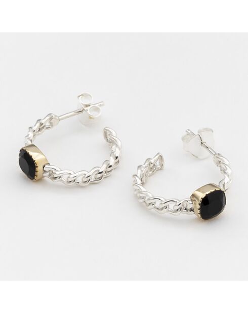 Boucles d'oreilles en Argent, Laiton & Onyx noir