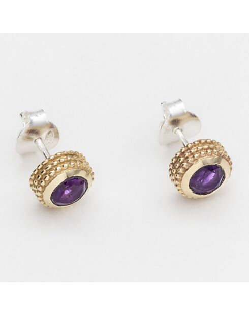 Boucles d'oreilles en Argent, Laiton & Améthyste violette