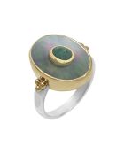 Bague en Argent, Laiton & Nacre grise