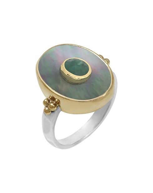 Bague en Argent, Laiton & Nacre grise