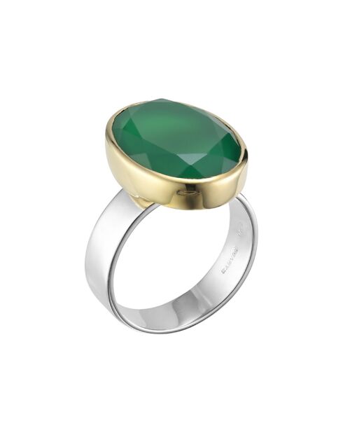 Bague en Argent, Laiton & Onyx vert