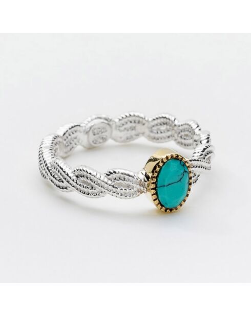 Bague en Argent, Laiton & Turquoise reconstituée