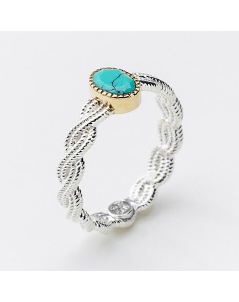 Bague en Argent, Laiton & Turquoise reconstituée