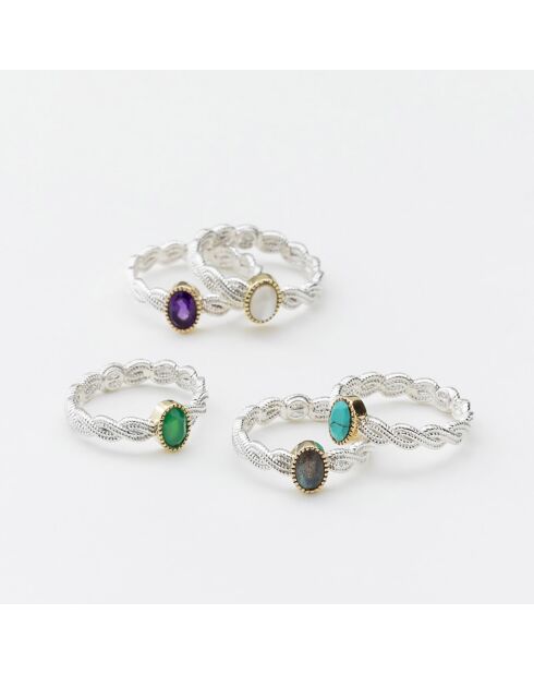 Bague en Argent, Laiton & Turquoise reconstituée