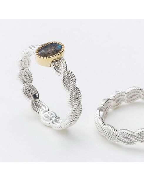 Bague en Argent, Laiton & Labradorite