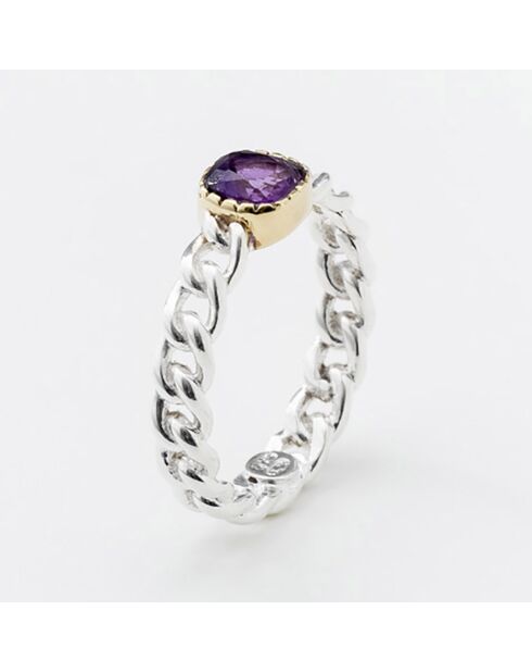 Bague en Argent, Laiton & Améthyste violette