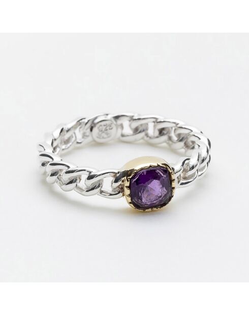 Bague en Argent, Laiton & Améthyste violette