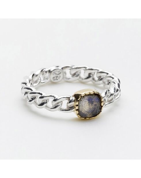 Bague en Argent, Laiton & Labradorite