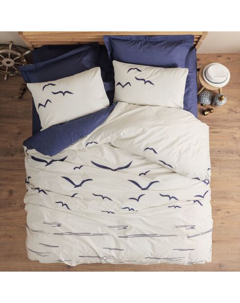 Parure housse de couette Larum marine/blanc