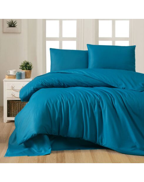 Parure housse de couette unie bleu pétrole