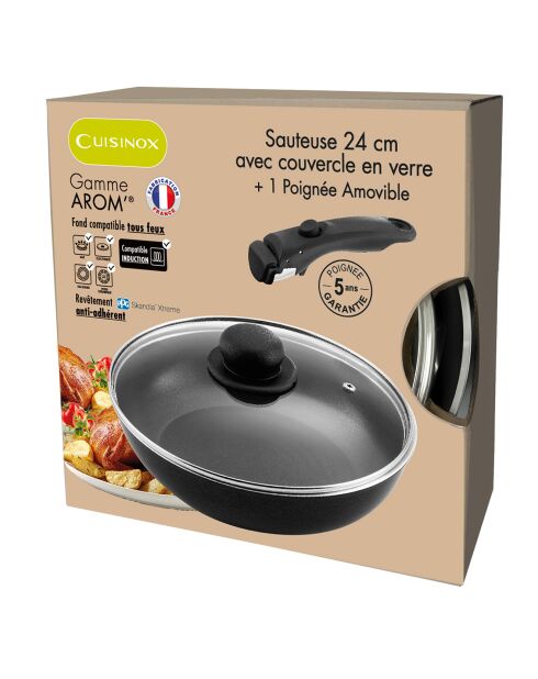 Sauteuse avec couvercle induction + 1 poignée Arom noires - D. 24 cm