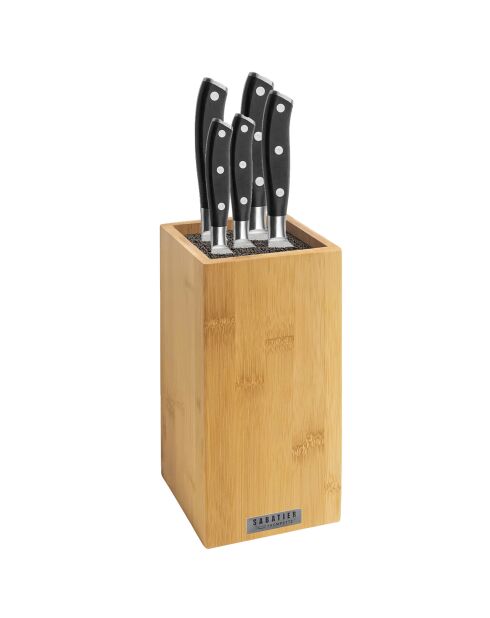 Bloc spaguetti + 5 couteaux en bois clair Vulcano marron - 26x15.5 cm