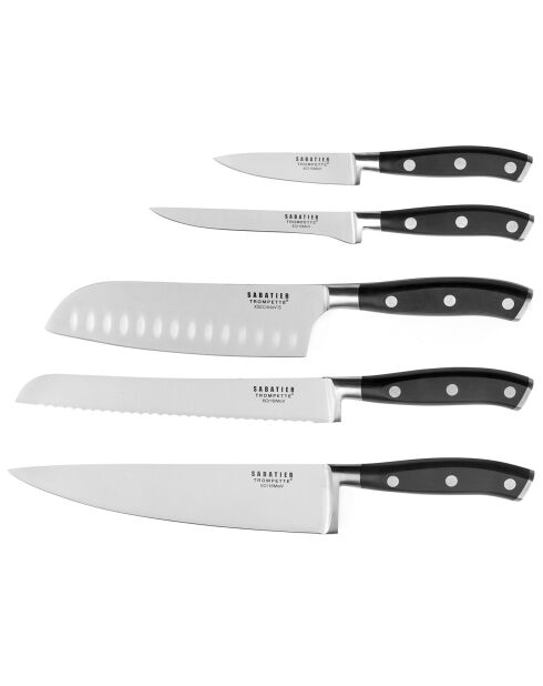 Bloc spaguetti + 5 couteaux en bois clair Vulcano marron - 26x15.5 cm