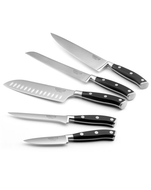 Bloc spaguetti + 5 couteaux en bois clair Vulcano marron - 26x15.5 cm