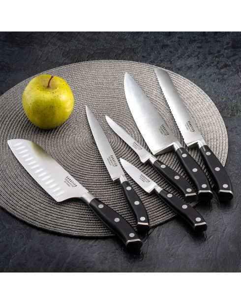 Bloc spaguetti + 5 couteaux en bois clair Vulcano marron - 26x15.5 cm