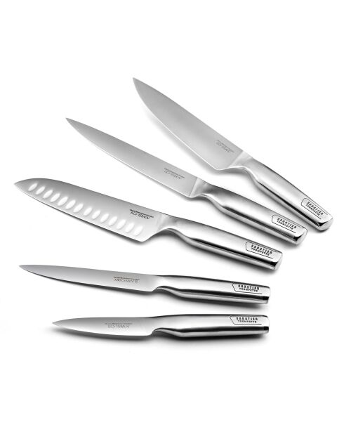 Bloc spaguetti + 5 couteaux en bois clair Asean marron