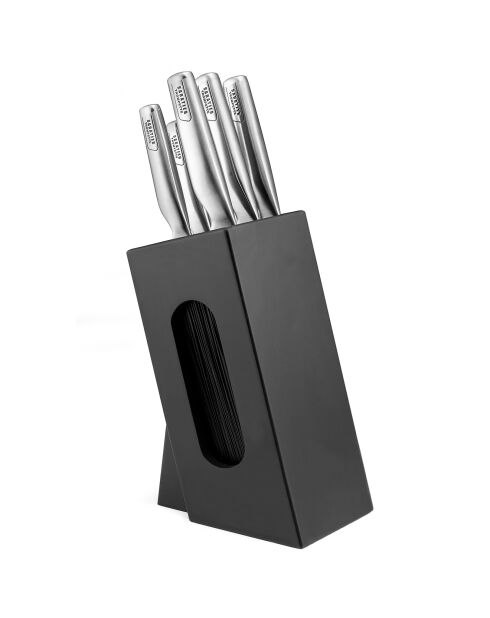 Bloc spaguetti + 5 couteaux en bois noir Asean noir