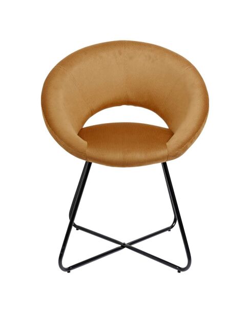 Fauteuil rond velours cotelé Giulia jaune/noir - 67x84x52 cm