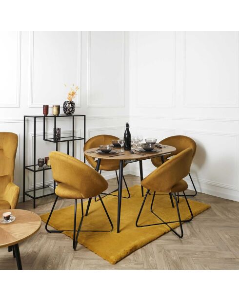 Fauteuil rond velours cotelé Giulia jaune/noir - 67x84x52 cm