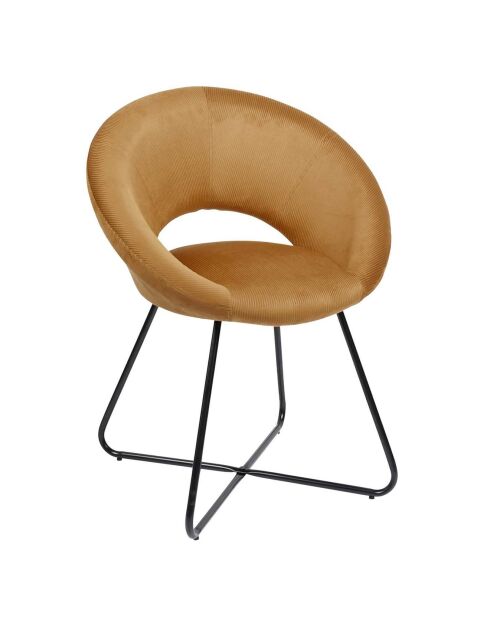 Fauteuil rond velours cotelé Giulia jaune/noir - 67x84x52 cm