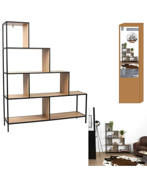 Etagère escalier Edison marron/noir - 120x146x30 cm