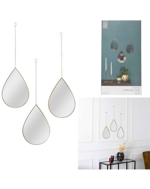Miroir goutte suspendue doré - 19.1x27.2x1.02 cm