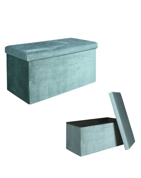 Coffre banc pliable velours cotelé Giulia bleu canard - 77x38x38 cm