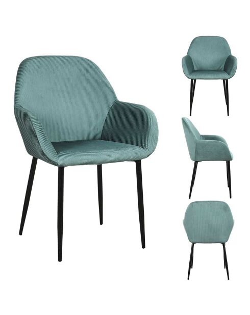 2 Fauteuils Giulia velours cotelé bleu cadet - 59x85x55.7 cm