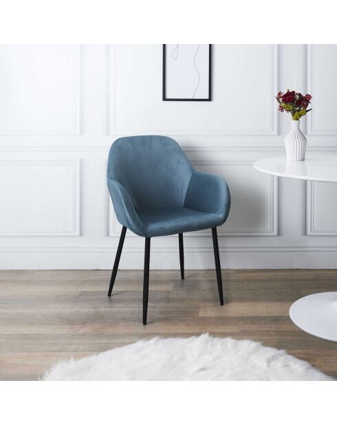 2 Fauteuils Giulia velours cotelé bleu cadet - 59x85x55.7 cm