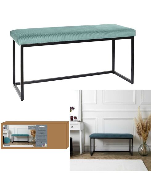 Banc Giulia velours cotelé bleu canard - 100x48x38 cm