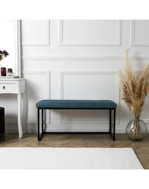 Banc Giulia velours cotelé bleu canard - 100x48x38 cm
