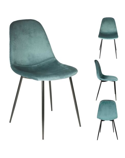 4 Chaises velours cotelé Giulia bleu canard - 43.7x85.5x54.2 cm