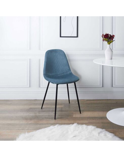 4 Chaises velours cotelé Giulia bleu canard - 43.7x85.5x54.2 cm
