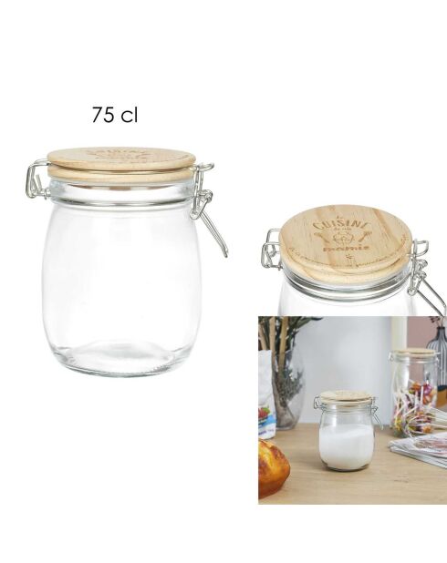 Bocal en verre mamie Lily transparent/marron - 75 cl