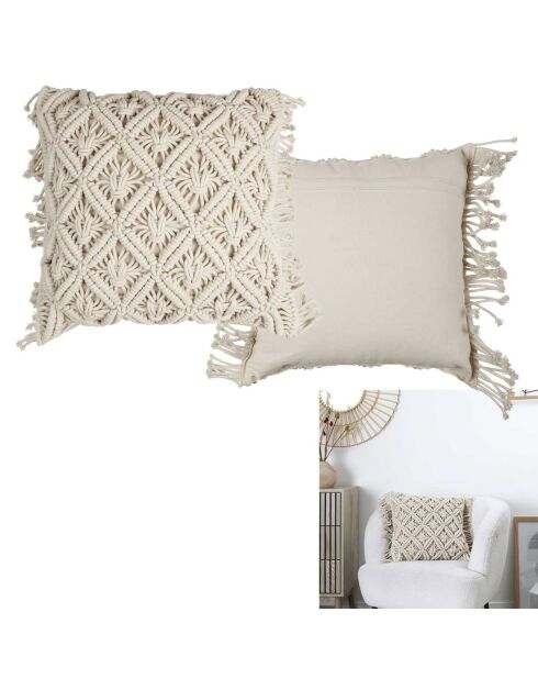 Coussin macramé beige - 40x40 cm