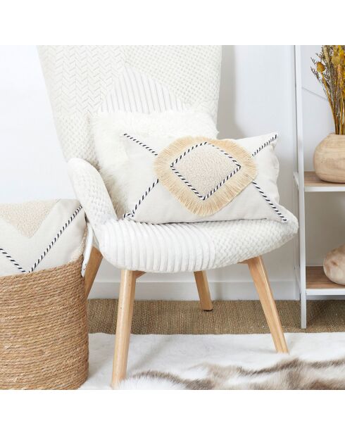Coussin à franges beige - 50x30 cm