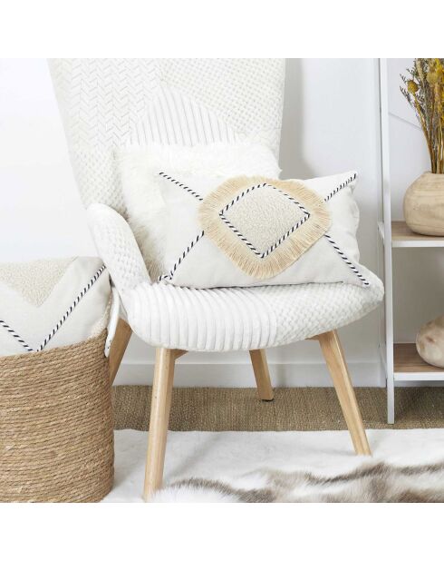 Coussin à franges beige - 50x30 cm