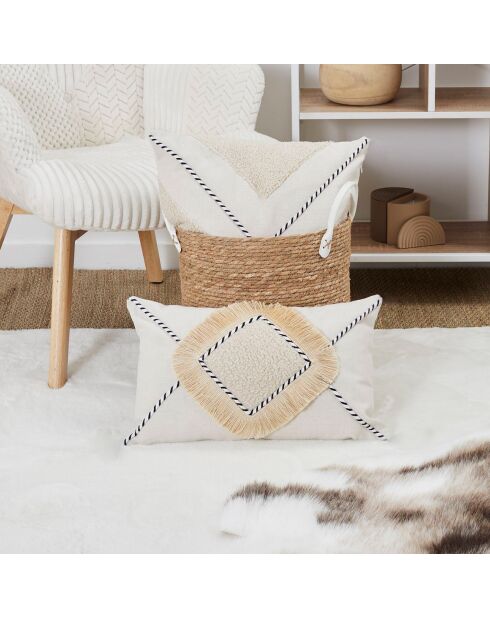 Coussin à franges beige - 50x30 cm