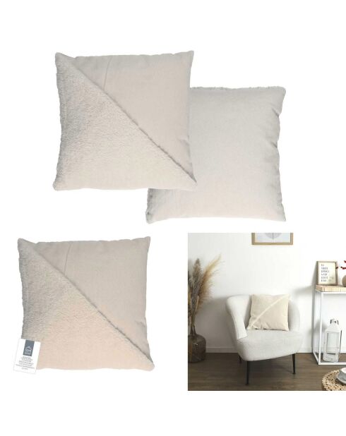 Coussin bouclette beige - 40x40 cm