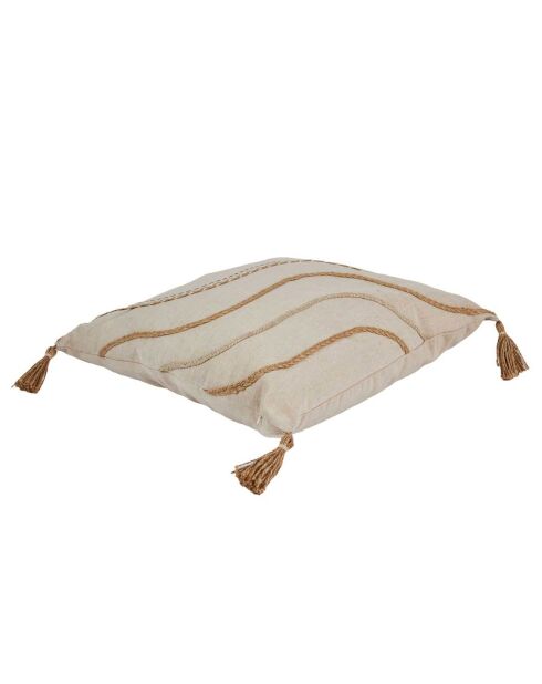 Coussin à pompons beige - 40x40 cm