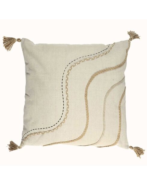 Coussin à pompons beige - 40x40 cm