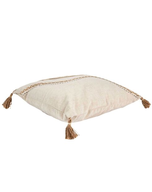 Coussin à pompons beige - 40x40 cm