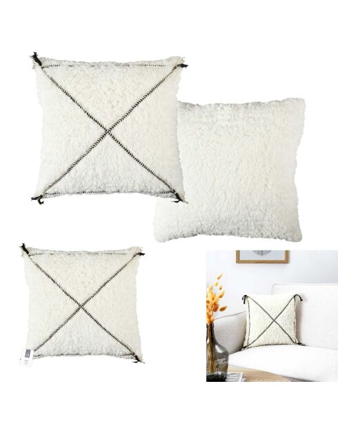 Coussin Sherpa motif tressé blanc - 40x40 cm